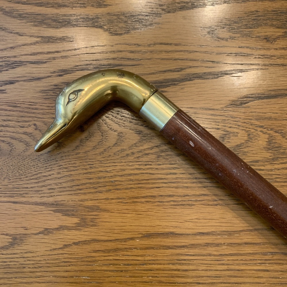 Vintage Weighted Brass Duck Head Wood Knob Swagger Walking Stick Cane 2 piece